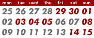 calendar - we are off on 29,30,01,03,04 and 05.