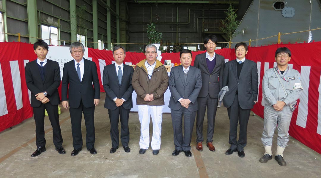 Keel-laying for S521, Kyokuyo Shipyard