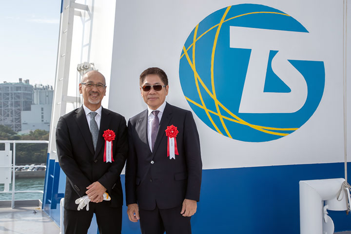 Container Carrier TS YOKOHAMA Naming & Delivery - Mr. TS CHEN and Mr. Nakamura, in front of 