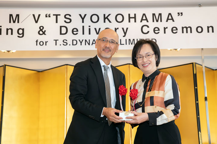 Container Carrier TS YOKOHAMA Naming & Delivery - Mrs. Shiou-Mei LIN and Mr. Nakamura