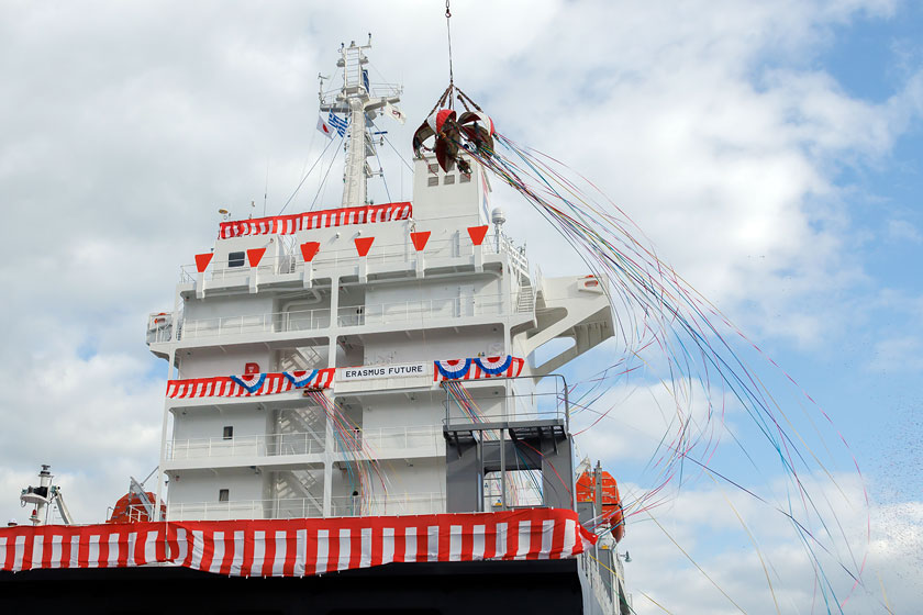 Container Carrier ERASMUS FUTURE Naming & Delivery - Kyokuyo Shipyard